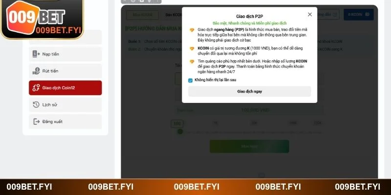 Cần nạp tiền 009BET theo hướng dẫn để không bị phát sinh vấn đề